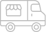 Icône de camion de livraison ou camionnette style food truck avec une zone de chargement munie de fenêtres suggérant un service mobile.