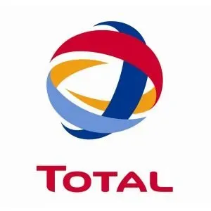Logo de Total : sphère entrelacée rouge, jaune, bleu clair et bleu foncé, avec le mot TOTAL en rouge en dessous.